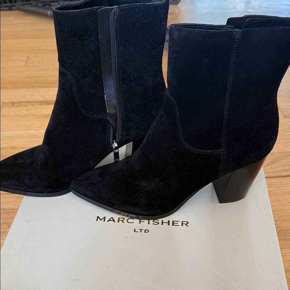 Marc Fisher Black Suede Pointed-Toe Ankle Boots